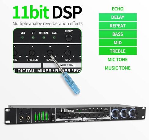 معالج صوت رقمي احترافي KTV من اكس توجا EX7 مضاد للعواء بمنفذ USB MP3 بلوتوث بصري، مناسب للمنزل والكاريوكي والمسرح والكنيسة والاداء (مع ميكروفون لاسلكي) in Kuwait