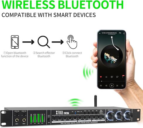 معالج صوت رقمي احترافي KTV من اكس توجا EX7 مضاد للعواء بمنفذ USB MP3 بلوتوث بصري، مناسب للمنزل والكاريوكي والمسرح والكنيسة والاداء (مع ميكروفون لاسلكي) in Kuwait