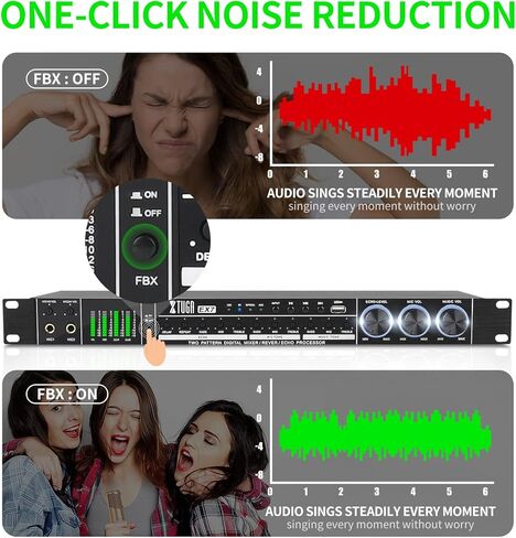 معالج صوت رقمي احترافي KTV من اكس توجا EX7 مضاد للعواء بمنفذ USB MP3 بلوتوث بصري، مناسب للمنزل والكاريوكي والمسرح والكنيسة والاداء (مع ميكروفون لاسلكي) in Kuwait