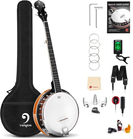 Vangoa Banjo 5 String with Tone Ring، Mini 5 String Banjo Small Travel 28 بوصة Maple Banjo المبتدئين مع رأس Fiberskyn Remo، موالف خامس مُجهز in Kuwait