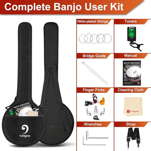 Vangoa Banjo 5 String with Tone Ring، Mini 5 String Banjo Small Travel 28 بوصة Maple Banjo المبتدئين مع رأس Fiberskyn Remo، موالف خامس مُجهز in Kuwait