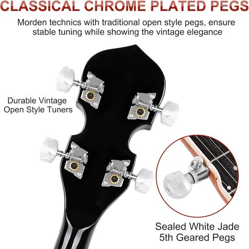 Vangoa Banjo 5 String with Tone Ring، Mini 5 String Banjo Small Travel 28 بوصة Maple Banjo المبتدئين مع رأس Fiberskyn Remo، موالف خامس مُجهز in Kuwait