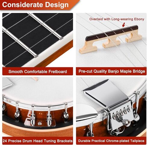 Vangoa Banjo 5 String with Tone Ring، Mini 5 String Banjo Small Travel 28 بوصة Maple Banjo المبتدئين مع رأس Fiberskyn Remo، موالف خامس مُجهز in Kuwait