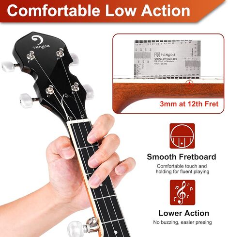 Vangoa Banjo 5 String with Tone Ring، Mini 5 String Banjo Small Travel 28 بوصة Maple Banjo المبتدئين مع رأس Fiberskyn Remo، موالف خامس مُجهز in Kuwait