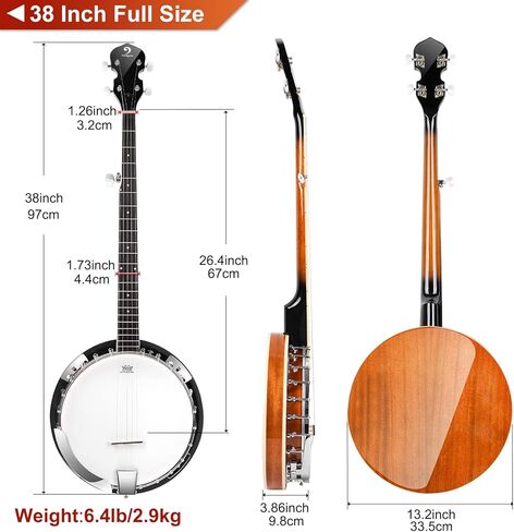 Vangoa Banjo 5 String with Tone Ring، Mini 5 String Banjo Small Travel 28 بوصة Maple Banjo المبتدئين مع رأس Fiberskyn Remo، موالف خامس مُجهز in Kuwait