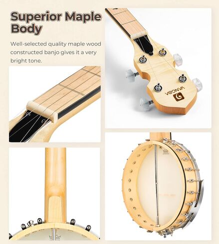 Vangoa Banjo 5 String Beginner Full Size Kit, Remo Head 24 Bracket Open Back Banjo Set with Resonator for Starter Adult Youth Teen in Saudi Arabia