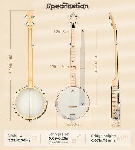 Vangoa Banjo 5 String Beginner Full Size Kit, Remo Head 24 Bracket Open Back Banjo Set with Resonator for Starter Adult Youth Teen in Saudi Arabia