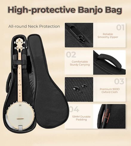 Vangoa Banjo 5 String Beginner Full Size Kit, Remo Head 24 Bracket Open Back Banjo Set with Resonator for Starter Adult Youth Teen in Saudi Arabia