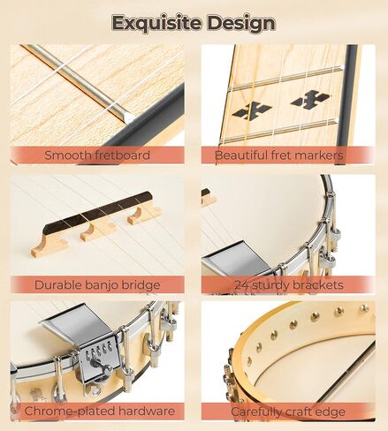 Vangoa Banjo 5 String Beginner Full Size Kit, Remo Head 24 Bracket Open Back Banjo Set with Resonator for Starter Adult Youth Teen in Saudi Arabia