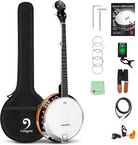 Vangoa Banjo 5 String Beginner Full Size Kit, Remo Head 24 Bracket Open Back Banjo Set with Resonator for Starter Adult Youth Teen in Kuwait