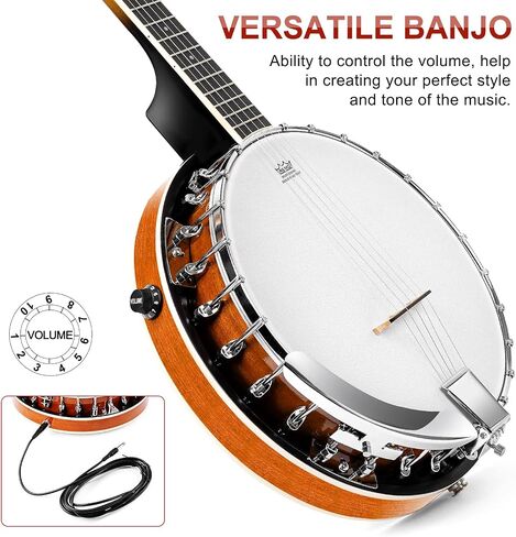 Vangoa Banjo 5 String Beginner Full Size Kit, Remo Head 24 Bracket Open Back Banjo Set with Resonator for Starter Adult Youth Teen in Kuwait