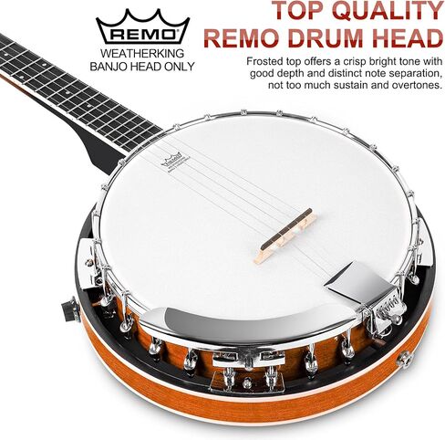 Vangoa Banjo 5 String Beginner Full Size Kit, Remo Head 24 Bracket Open Back Banjo Set with Resonator for Starter Adult Youth Teen in Kuwait