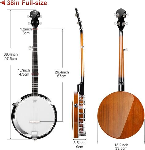 Vangoa Banjo 5 String Beginner Full Size Kit, Remo Head 24 Bracket Open Back Banjo Set with Resonator for Starter Adult Youth Teen in Kuwait