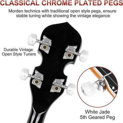 Vangoa Banjo 5 String Beginner Full Size Kit, Remo Head 24 Bracket Open Back Banjo Set with Resonator for Starter Adult Youth Teen in Kuwait