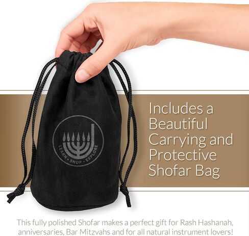 كوشير عديم الرائحة الطبيعية شوفار | قرن الكباش الحقيقي | قطعة فم ناعمة لسهولة النفخ | تتضمن حقيبة برباط مخملية ودليل نفخ شوفار (12 بوصة - 14 بوصة) in Kuwait