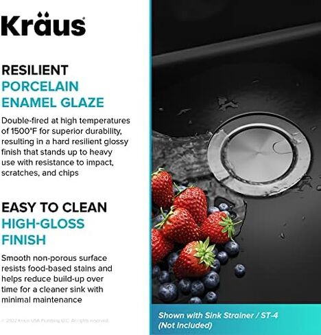 KRAUS Pintura Porcelain Enameled Steel Undermount Single Bowl Kitchen Sink in Black, KE1US21GBL in Saudi Arabia