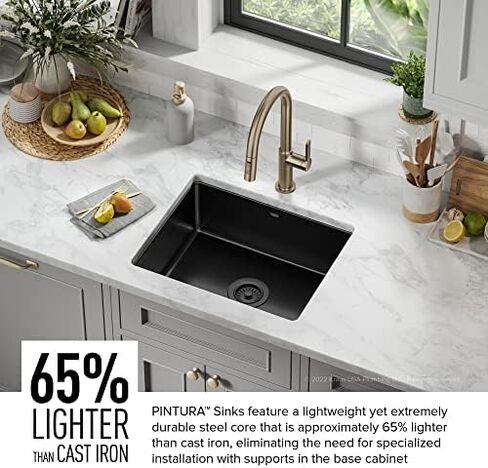 KRAUS Pintura Porcelain Enameled Steel Undermount Single Bowl Kitchen Sink in Black, KE1US21GBL in Saudi Arabia