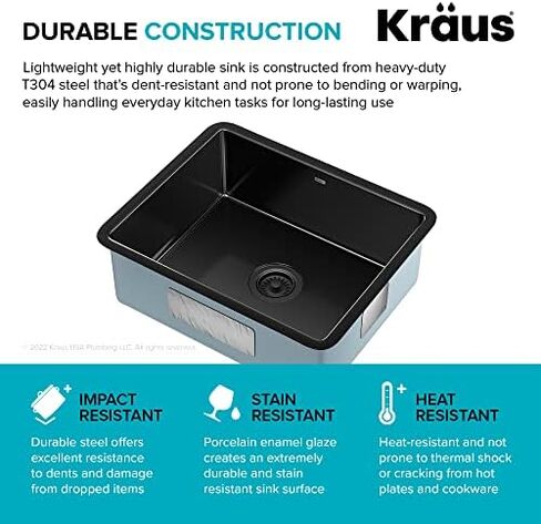 KRAUS Pintura Porcelain Enameled Steel Undermount Single Bowl Kitchen Sink in Black, KE1US21GBL in Saudi Arabia