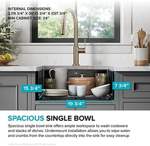 KRAUS Pintura Porcelain Enameled Steel Undermount Single Bowl Kitchen Sink in Black, KE1US21GBL in Saudi Arabia