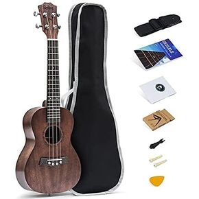 Soprano Ukulele Solid Top Mahogany 21 Inch With Ukulele Accessories With Gig Bag,Strap,Nylon String, Guitar Trigger Capo,Picks…
