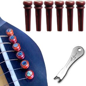 Surtiycrii 6pcs Guitar Bridge Pins - Cocobolo Inlaid Abalone Dot with Bridge Pins Puller Remover Acoustic Guitar Replacement Parts in Saudi Arabia