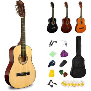 30in Beginner All Wood Classical Guitar Starter Kit with Gig Bag, Tuner, Capo, Cloth, Strap w/Pick Holder - Brwon…