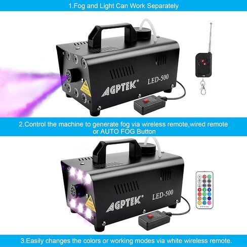 آلة الضباب، آلة رذاذ الدخان الأوتوماتيكية من AGPTEK مع 6 مصابيح LED و13 تأثيرات إضاءة LED ملونة، رائعة للهالوين والكريسماس وحفلات الزفاف والحفلات وأداء الدي جي in Saudi Arabia