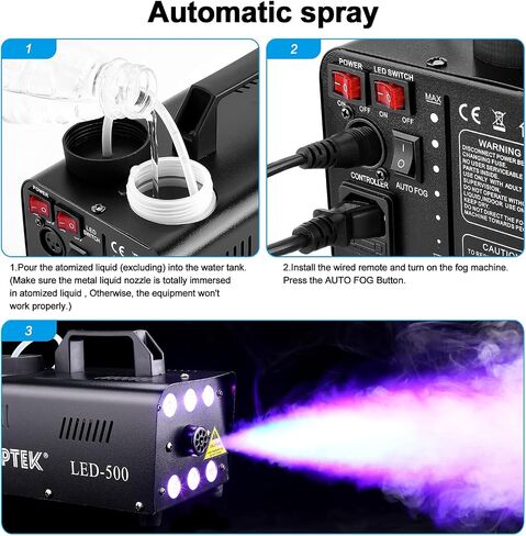 آلة الضباب، آلة رذاذ الدخان الأوتوماتيكية من AGPTEK مع 6 مصابيح LED و13 تأثيرات إضاءة LED ملونة، رائعة للهالوين والكريسماس وحفلات الزفاف والحفلات وأداء الدي جي in Saudi Arabia