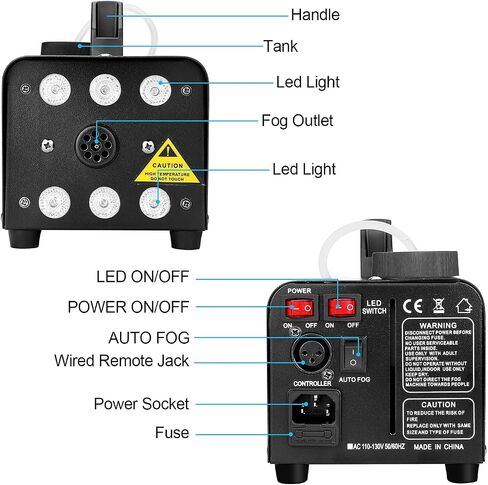 آلة الضباب، آلة رذاذ الدخان الأوتوماتيكية من AGPTEK مع 6 مصابيح LED و13 تأثيرات إضاءة LED ملونة، رائعة للهالوين والكريسماس وحفلات الزفاف والحفلات وأداء الدي جي in Saudi Arabia