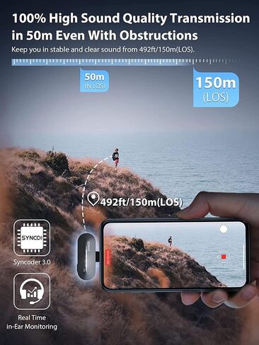 SYNCO Wireless Lavalier Microphone for iPhone, P1L Lapel Mic with Noise Canceling Voice Changer with Charging Case Plug & Play for Video Recording Interview, Wireless-Lavalier-Lapel-Microphone-iPhone in Saudi Arabia