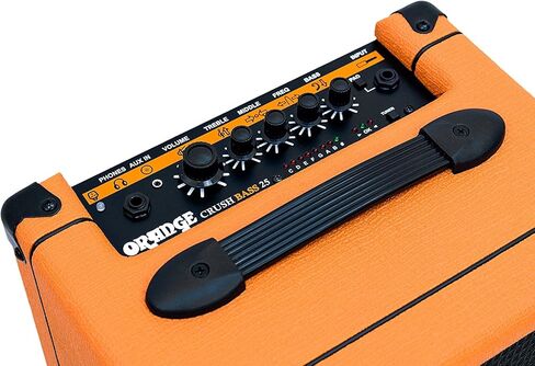 حزمة Orange Crush Bass 25 Guitar Combo Amp مع كابل أداة منسوج برتقالي بطول 10 أقدام وقماش تلميع الصوت السائل 1 × 8 بوصة 25 وات، 3 نطاقات EQ وموالف لوني متكامل in Saudi Arabia