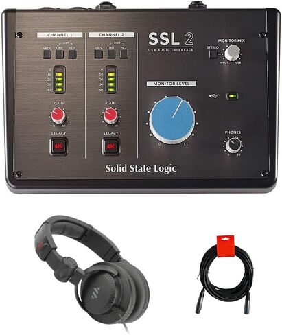 حزمة واجهة صوت SSL SSL-2 لسطح المكتب USB من النوع C مع سماعة رأس لشاشة الاستوديو وكابل XLR in Saudi Arabia