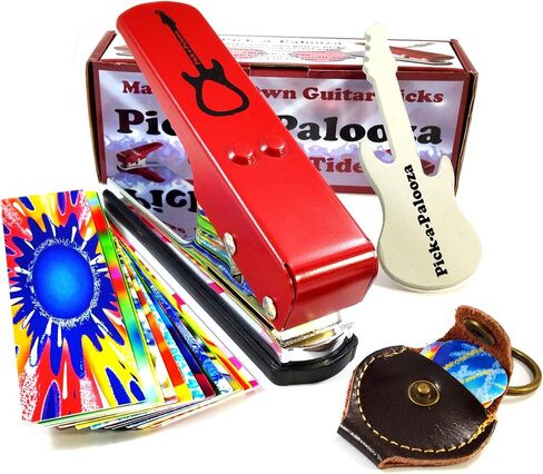 Pick-a-Palooza DIY Guitar Pick Punch Mega Gift Pack - the Premium Guitar Pick Maker - Includes Leather Key Chain Pick Holder, 15 Pick Strips and a Pick File - Black in Saudi Arabia