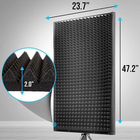 Pyle Sound Wall Panel Studio Foam-Acoustic Isolation Absorber Shield and Dampening Wedge with Height Adjustable, Includes Tripod Base Stand, 2 Pack PSIP24X2, Black in Saudi Arabia