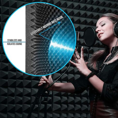 Pyle Sound Wall Panel Studio Foam-Acoustic Isolation Absorber Shield and Dampening Wedge with Height Adjustable, Includes Tripod Base Stand, 2 Pack PSIP24X2, Black in Saudi Arabia