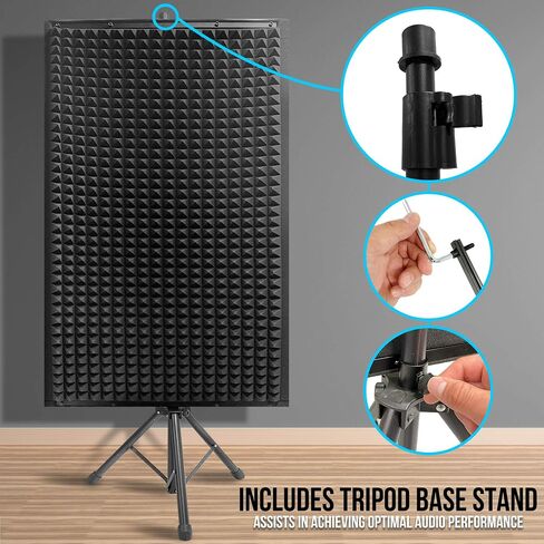 Pyle Sound Wall Panel Studio Foam-Acoustic Isolation Absorber Shield and Dampening Wedge with Height Adjustable, Includes Tripod Base Stand, 2 Pack PSIP24X2, Black in Saudi Arabia