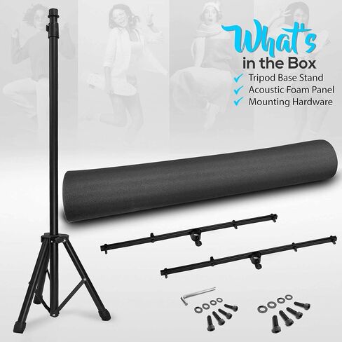 Pyle Sound Wall Panel Studio Foam-Acoustic Isolation Absorber Shield and Dampening Wedge with Height Adjustable, Includes Tripod Base Stand, 2 Pack PSIP24X2, Black in Saudi Arabia