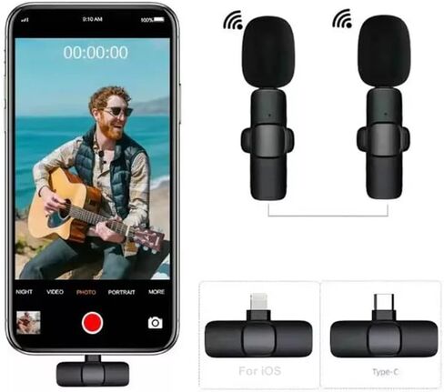 طية صدر ميكروفون لافالير لاسلكي احترافي لاجهزة اندرويد والتابلت بمنفذ USB-C - توصيل وتشغيل ميكروفون 2.4GHz لتسجيل الصوت والفيديو اثناء التنقل لليوتيوب وفيسبوك وتيك توك وفلوج والافلام القصيرة (اندرويد) in Kuwait