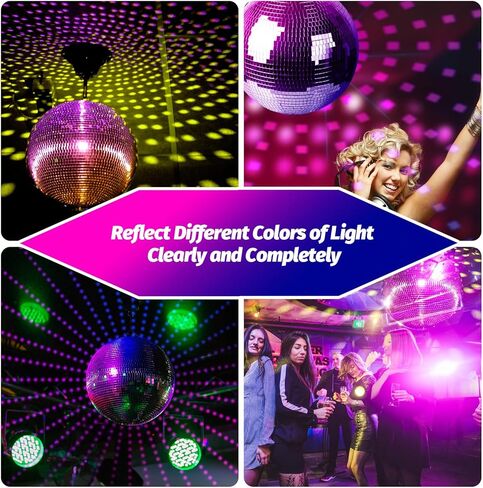 كرة ديسكو كبيرة مقاس 16 بوصة من GSD، كرة ديسكو مرآة زجاجية دوارة لتزيين الحفلات والعطلات، فضية، (كرة ديسكو × 1، مرآة بديلة × 15 قطعة) in Kuwait