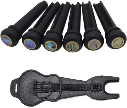 Cheerock 6pcs Acoustic Guitar Bridge Pins, Ebony Abalone Dot Acoustic Guitar String Pins with Guitar Pin Puller, Bridge Pins Replacement Parts for Acoustic Guitar in Saudi Arabia