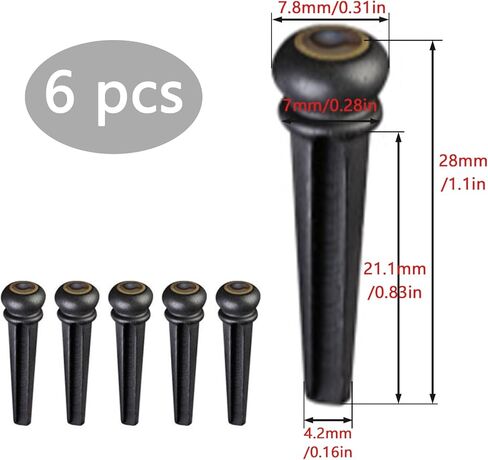 Cheerock 6pcs Acoustic Guitar Bridge Pins, Ebony Abalone Dot Acoustic Guitar String Pins with Guitar Pin Puller, Bridge Pins Replacement Parts for Acoustic Guitar in Saudi Arabia
