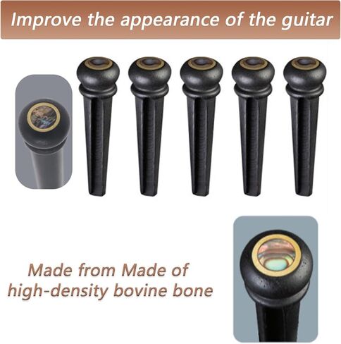 Cheerock 6pcs Acoustic Guitar Bridge Pins, Ebony Abalone Dot Acoustic Guitar String Pins with Guitar Pin Puller, Bridge Pins Replacement Parts for Acoustic Guitar in Saudi Arabia