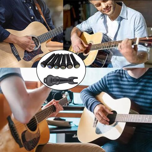 Cheerock 6pcs Acoustic Guitar Bridge Pins, Ebony Abalone Dot Acoustic Guitar String Pins with Guitar Pin Puller, Bridge Pins Replacement Parts for Acoustic Guitar in Saudi Arabia