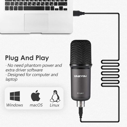 مجموعة ميكروفون ZINGYOU USB ZY-UA1 للكمبيوتر المحمول ومكثف تسجيل الكمبيوتر المحمول لبث ألعاب البث على YouTube على نظام التشغيل macOS وWindows مع ذراع مقص قابل للتعديل وفلتر بوب معدني للصدمات (رمادي) in Kuwait