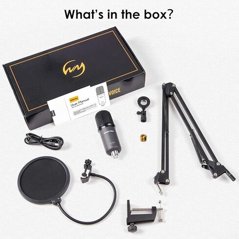 مجموعة ميكروفون ZINGYOU USB ZY-UA1 للكمبيوتر المحمول ومكثف تسجيل الكمبيوتر المحمول لبث ألعاب البث على YouTube على نظام التشغيل macOS وWindows مع ذراع مقص قابل للتعديل وفلتر بوب معدني للصدمات (رمادي) in Kuwait