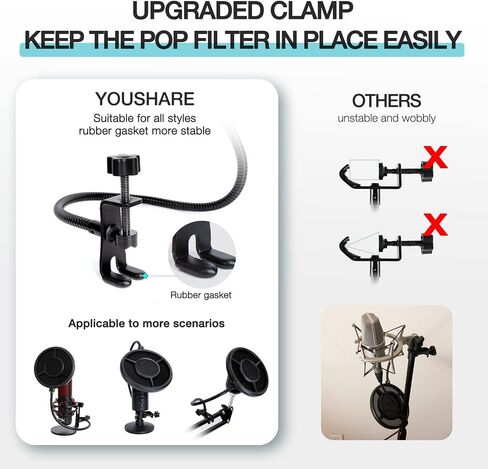 YOUSHARES Mic Boom Arm for Blue Yeti Microphone, HyperX QuadCast Mic, Fifine, Rode, Shure, Razer and Most Microphones, Flexible Metal Mic Arm Stand Desk Mount with 5 Freely Adjustable Joints in Saudi Arabia