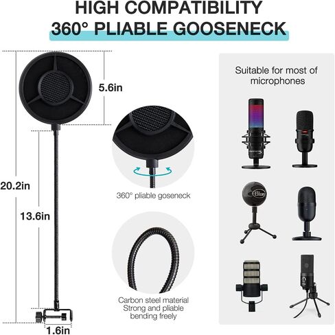 YOUSHARES Mic Boom Arm for Blue Yeti Microphone, HyperX QuadCast Mic, Fifine, Rode, Shure, Razer and Most Microphones, Flexible Metal Mic Arm Stand Desk Mount with 5 Freely Adjustable Joints in Saudi Arabia
