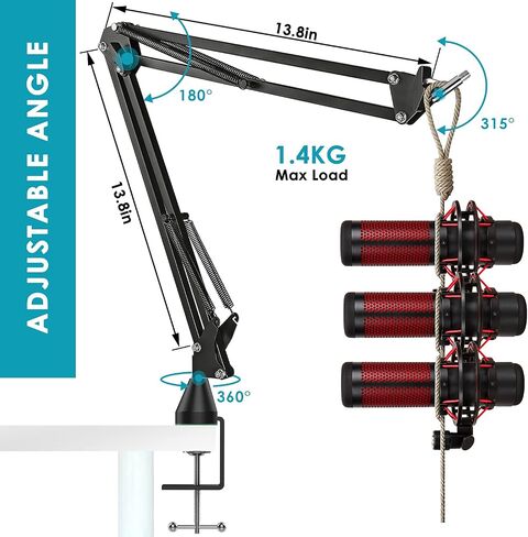 YOUSHARES Mic Boom Arm for Blue Yeti Microphone, HyperX QuadCast Mic, Fifine, Rode, Shure, Razer and Most Microphones, Flexible Metal Mic Arm Stand Desk Mount with 5 Freely Adjustable Joints in Saudi Arabia
