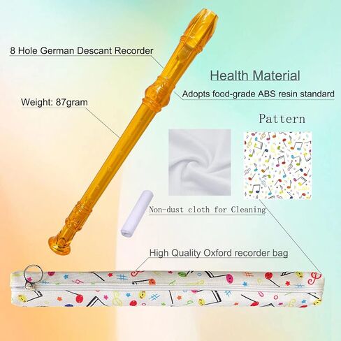 8 Hole German style Descant Soprano Recorder for Beginners, Kids recorder Music Flute with Gift Case Bag Cleaning Rod (Crystal Green) in Saudi Arabia