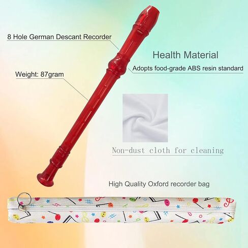 8 Hole German style Descant Soprano Recorder for Beginners, Kids recorder Music Flute with Gift Case Bag Cleaning Rod (Crystal Green) in Saudi Arabia